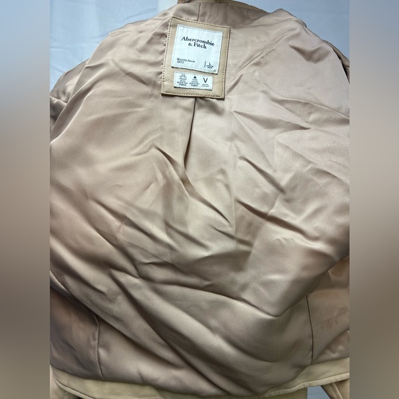 Abercrombie & Fitch Women's L Beige Zip Up Motorcycle Vegan Leather Moto Jacket - Picture 5 of 5